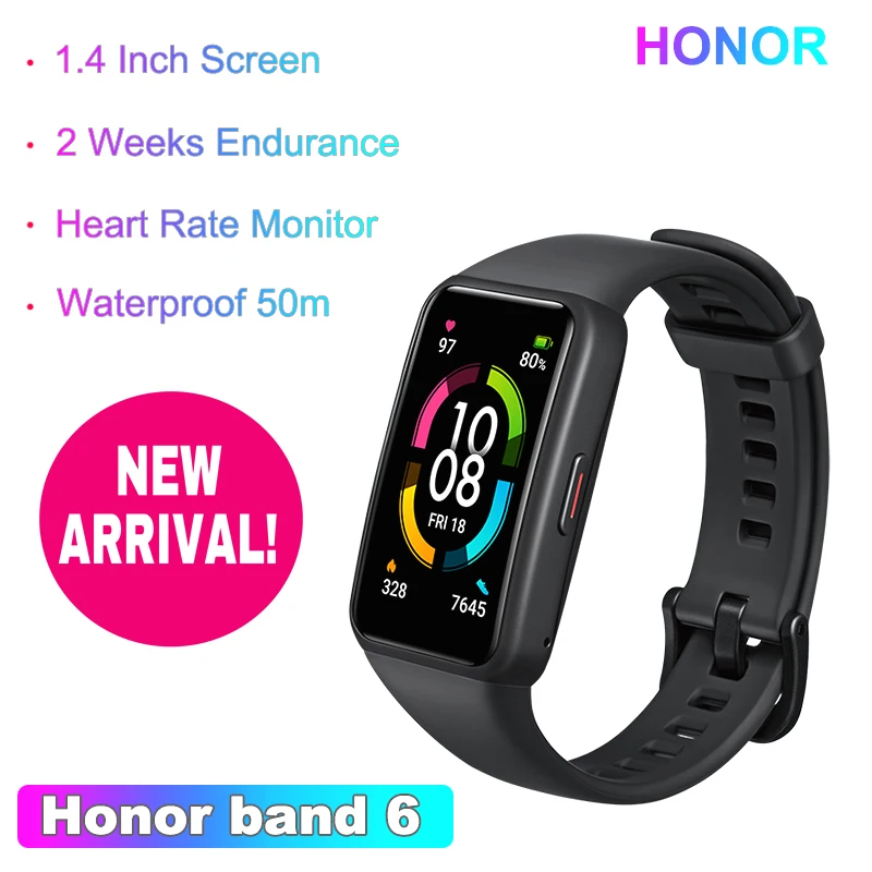 Новый Honor Band 6 Стандартный Edition 1 47 дюймов полный Экран 14 дней с помощью Поддержка 10