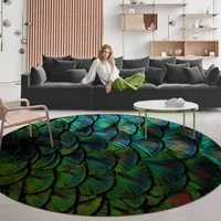 New Dark Green Bohemian Round Carpet for Living Room Geometric Abstract Art Bedroom Area Rugs Anti Slip Floor Mat for Kids Room