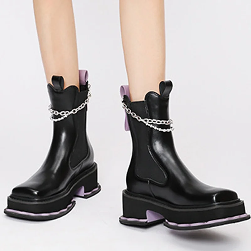 

Женские удобные уличные ботинки на плоской подошве, женские ботильоны, модные черные женские ботинки на платформе, обувь в стиле панк на мол...