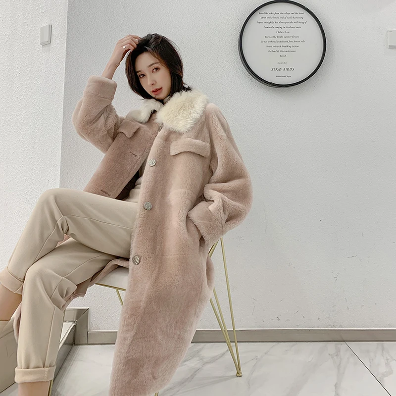 

Пальто из натурального меха, Женская шерстяная куртка из овечьей шерсти, двустороннее корейское длинное зимнее пальто, женская одежда 2020 ...