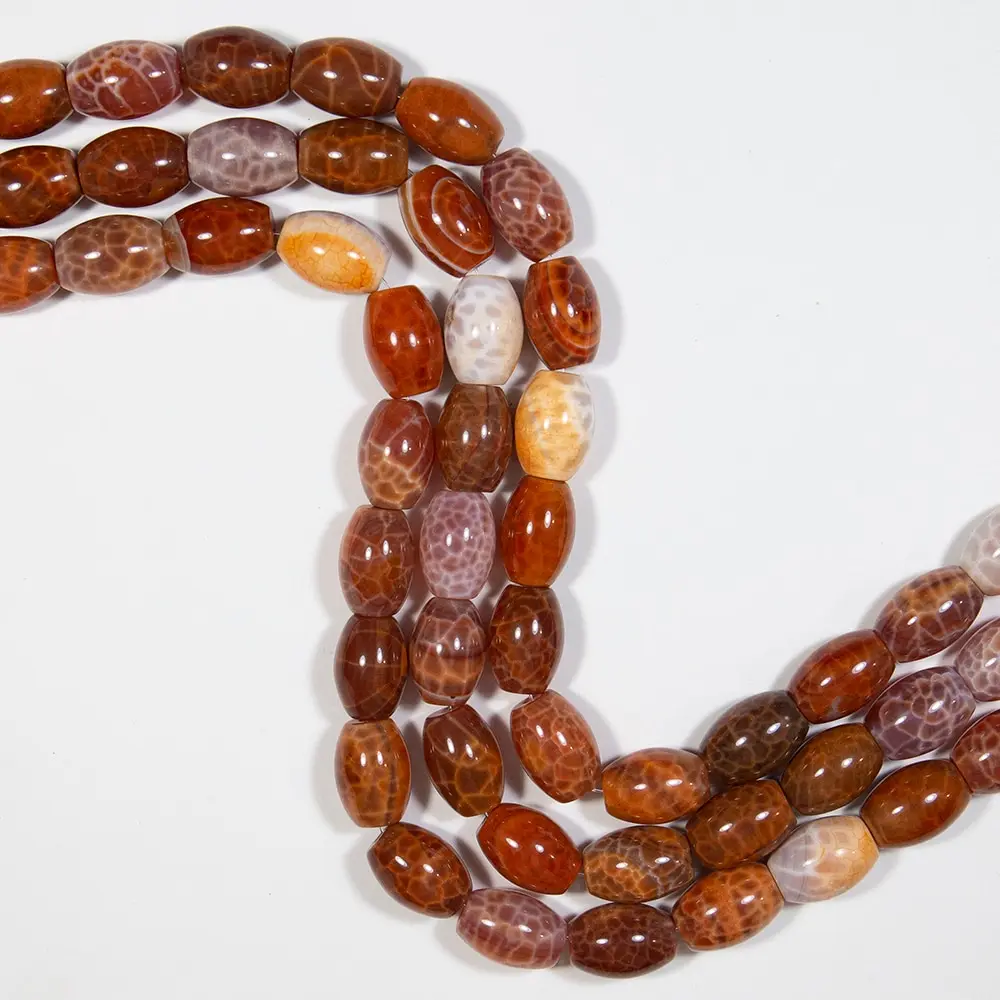 Бусы на шею из огненного агата женские натуральный камень. Размер бусины 13x18