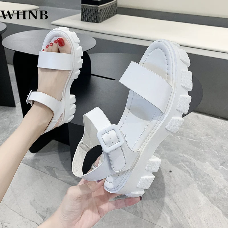 

Height Increasing Platform Sandals Women Buckle White Comfortable Woman 6cm Thick Sole Beach Summer Fashion Shoes