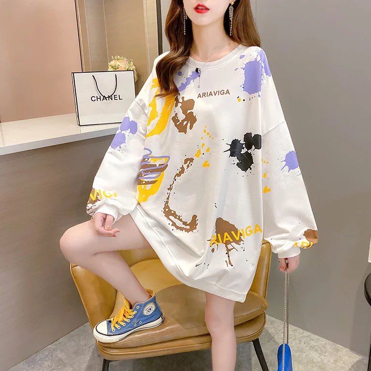 

Осенняя одежда ~ Новая Популярная женская одежда большого размера с длинным рукавом в Корейском стиле CEC Толстовка для полных девушек