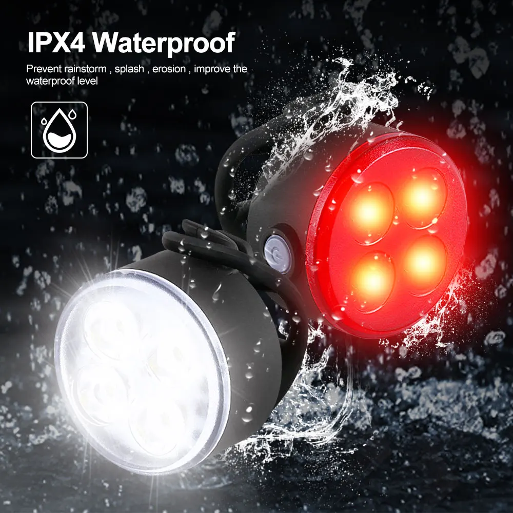 

2 pcs Mini Front Rear Light Set 4 LED USB Charging Bike Light 4 LED Front Bike Lamp Cycling Tailight Bicycle Accessories