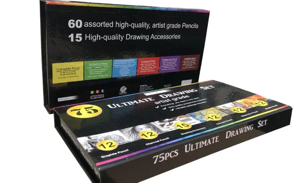 75 шт./компл. Набор цветных карандашей для рисования начинающих карандаш