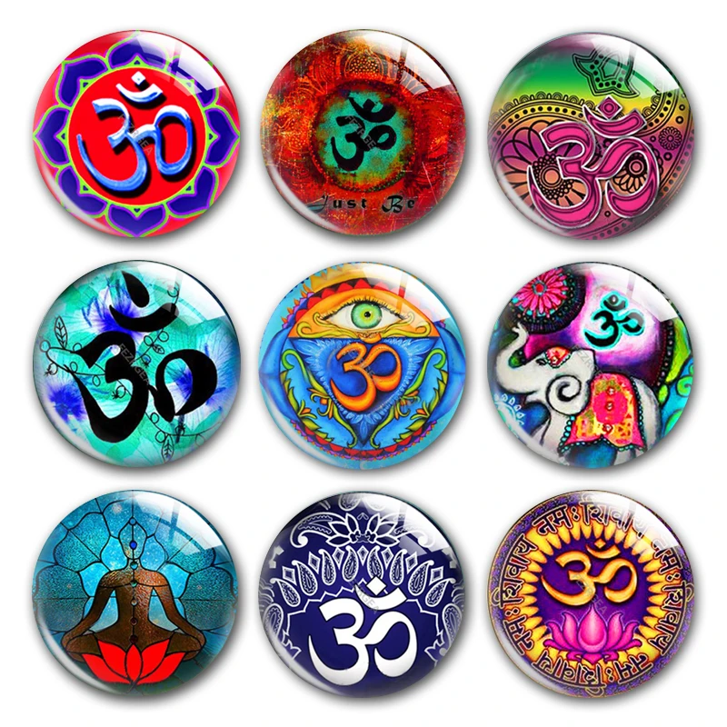 

Yoga glass cabochon,Dhalsim OM Mandala Vinyasa YOGA India gym sports Round photo glass cabochon demo flat back Making findings