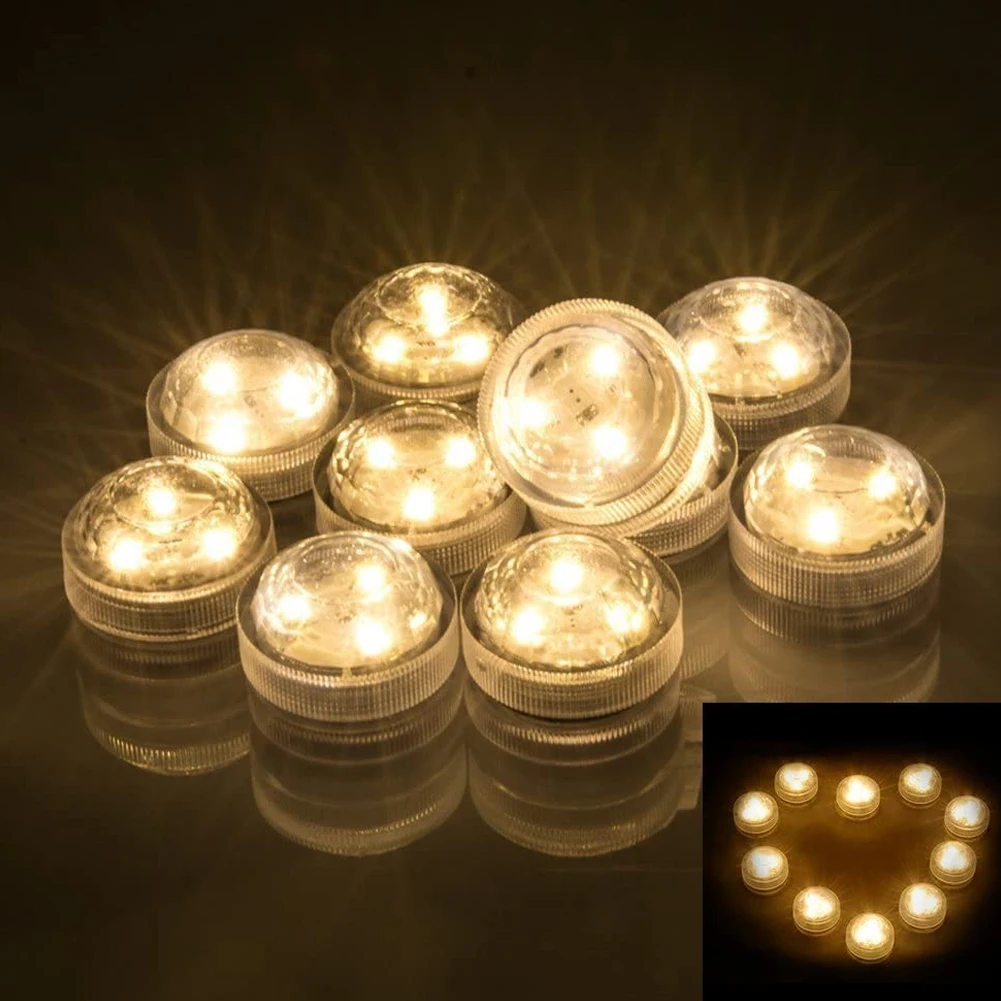 

12pcs Flameless LED Tealight Candles Battery Operated Underwater Light Wedding Party Festival Night Lamp Outdoor Garden Decor