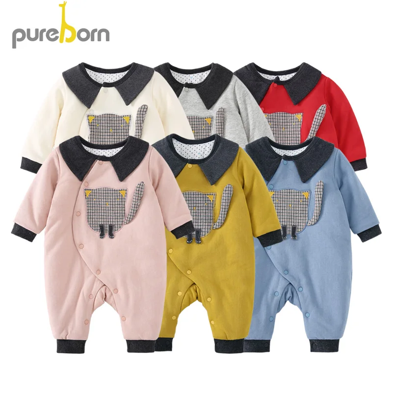 Pureborn/комбинезон для новорожденных; хлопковый стеганый хлопковый комбинезон с хлопковой подкладкой; теплый комбинезон для маленьких мальчиков; Одежда для девочек