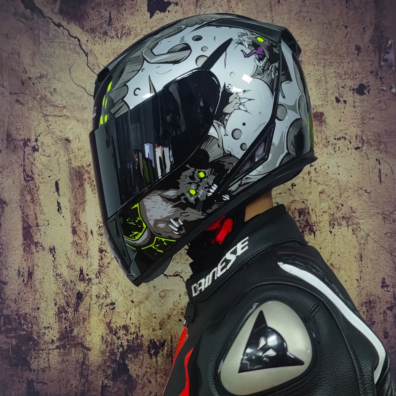 Мотоциклетный шлем защитный на все лицо Радужный в горошек для езды по