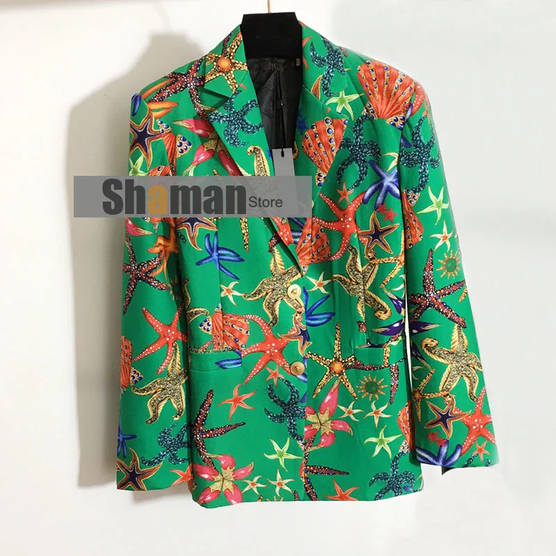 Luxury Design 2021 Runway High End 1:1 jacket women New Braned Starfish Shell Submarine Creature Print Long Sleeve girls blazer