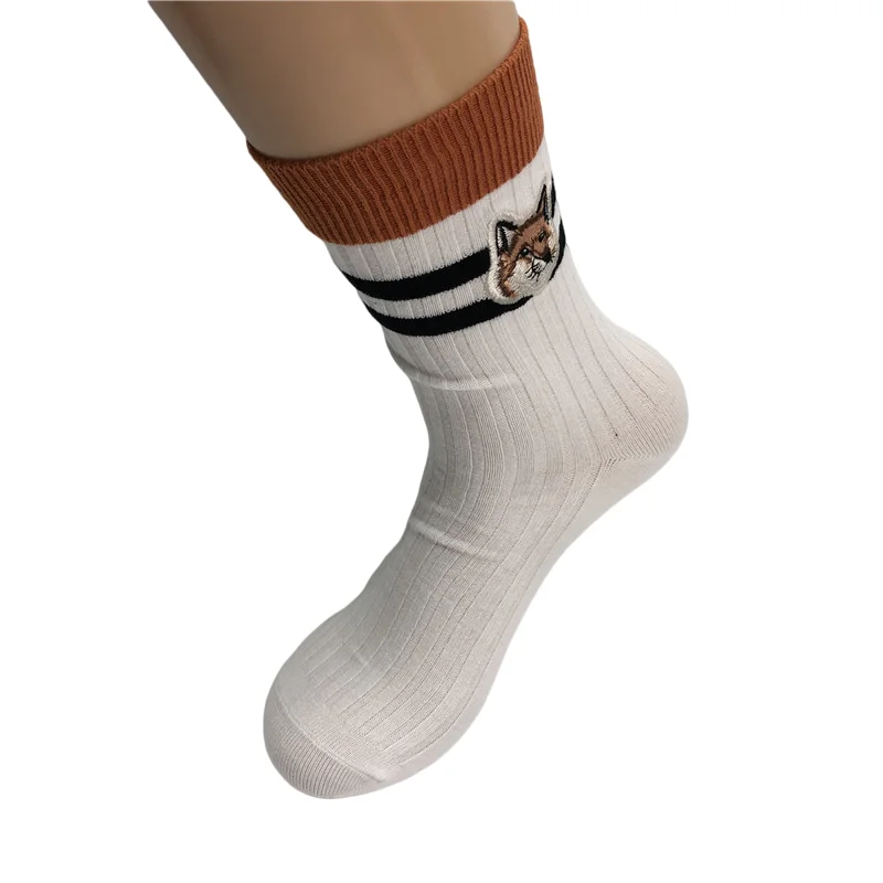[37-42] New Double Needle Embroidered Cotton Socks Are Fashionable, New, Sports, Leisure And Comfortable, Street Fashion