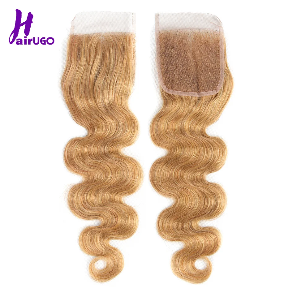 HairUGo Brazilian 27# Honey Blonde Body Wave Closure 4x4 Lace Closure 10''-20'' 100% Human Hair With Baby Hair Remy Hair Closure