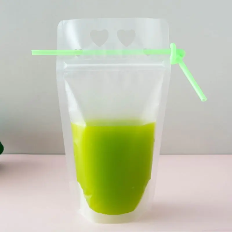 

50PCS Disposable heart-shaped Juice Coffee Liquid Bag Vertical Zipper Seal Drink Q1JA