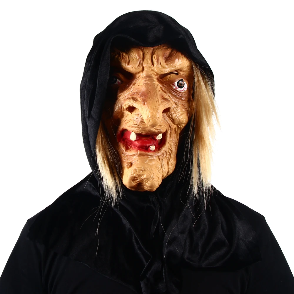 

Horror Witch Mask Halloween Carnival Party Cosplay Costume Props Black Bandana Horror Latex Masks Headgear