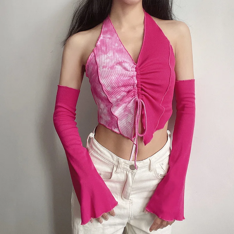 

Майка женская в стиле пэчворк контрастных цветов, лето 2021