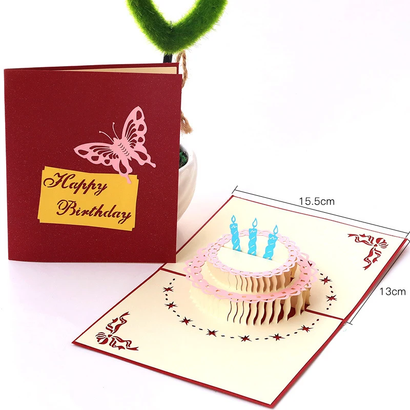 

3D Pop Up Happy Birthday Greeting Cards Cake Postcards Invitations with Envelope for Kids Gifts D24 20 Dropshipping