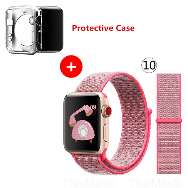 Нейлоновый спортивный бесшовный ремешок для наручных часов iwatch, 4 цвета, в полоску, легкий мягкий сплетенный ремешок для наручных часов Apple Watch 4 серии 3/2/1 38 мм 42 мм 40 мм 44 мм - Цвет ремешка: 10-Hot Pink