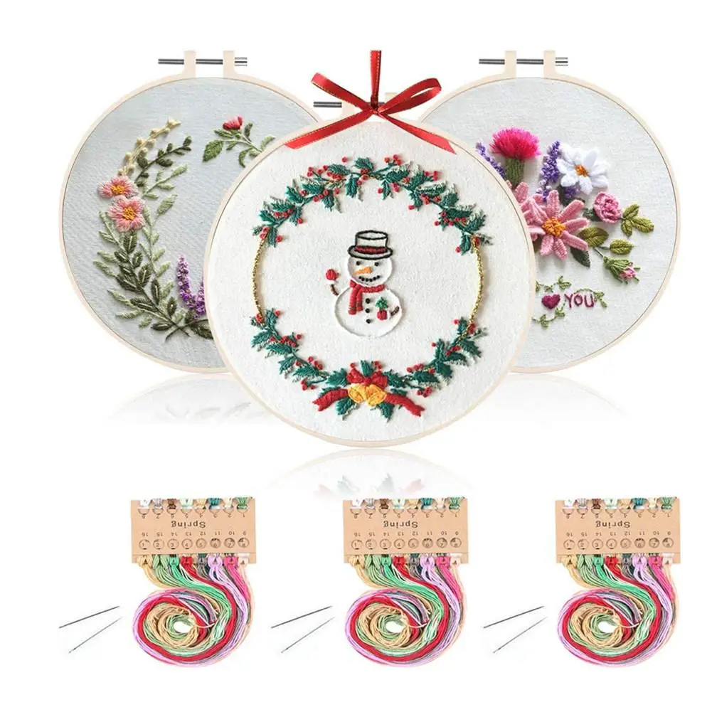 

3pcs Embroidery Diy Kit With Embrodiery Needle Thread 30*30cm Embroidery Hoop