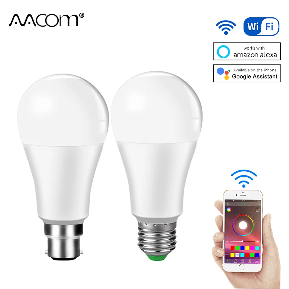15 Вт WiFi умный светодиодный светильник E27 B22 Ampoule светодиодный Интеллектуальный затемняемый ночник применяется к alexa google Home Assistant Echo