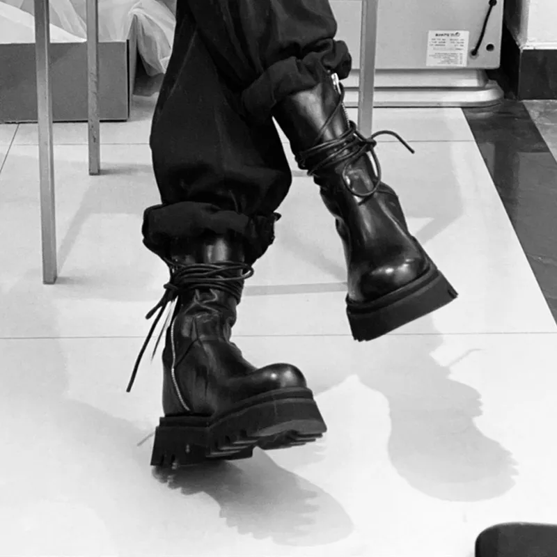 

Женские ботильоны на толстой подошве, мотоциклетные ботинки на шнуровке, зимние ботинки средней длины, Осень-зима 2020