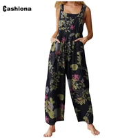 cashiona women boho flower print jumpsuits casual bodysuits loose pockets overalls wide leg onesie jumpsuit ropa mujer femme
