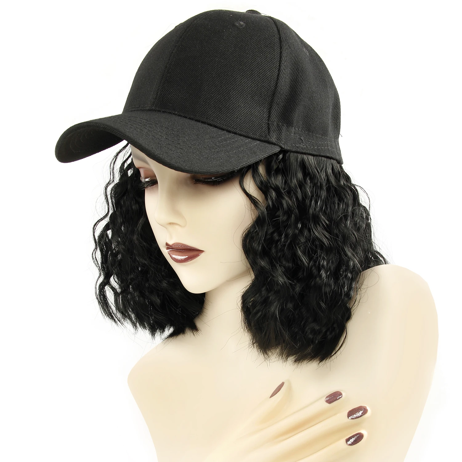 Baseball Cap Short Wigs for Women Heat Resistant Fiber Black Hair Wig Brown Synthetic Bob Sale | Шиньоны и парики