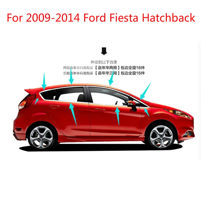 

For Ford Fiesta Hatchback 2009-2014 High-quality Stainless Steel Strips Car Window Trim Decoration Accessories Car Styling 16pcs