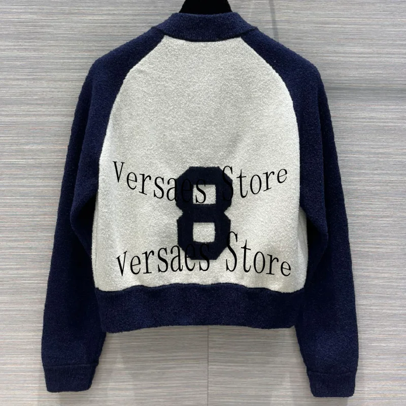 

2021 luxury design autumn winter clothes women simple fashion two-color collage knitted wool coat Baseball Jackets for women