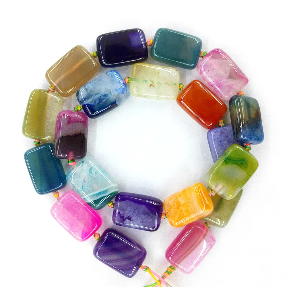 

Natural Stone Agates Beaded Women Jewelry Making Veins Rectangle Piece Mixcolor Loose Beads DIY Bracelet Necklace Accessories