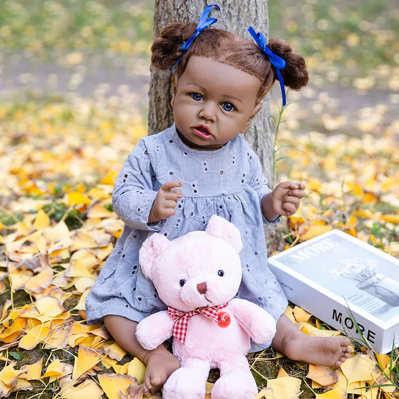 

15 inch Reborn Doll Silicone body Flexible Bebe Doll Reborn Baby Girl Maddie Black Skin African American Baby Handrooted Hair