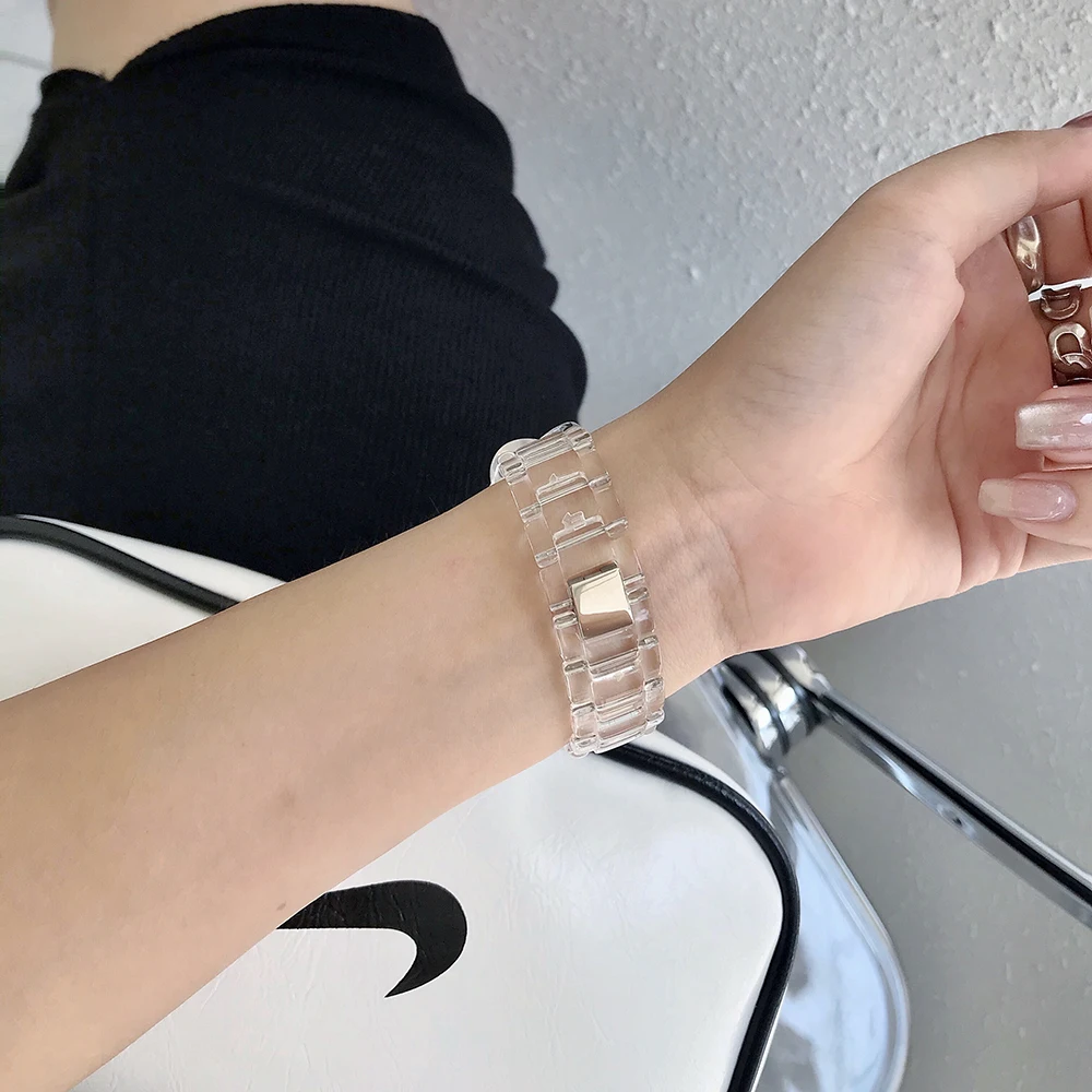 

Resin Watch strap for iwatch 6 series 5 4 3/2 42mm 38mm correa transparent steel watchband 44mm 40mm for apple watch 6 5 4 ban