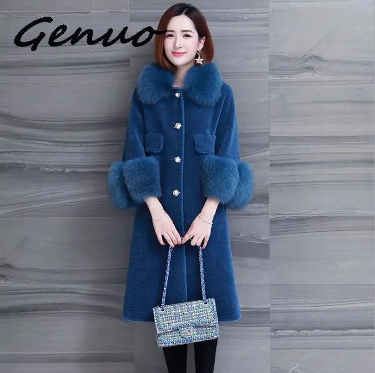 New Winter Thicken Faux Fur Coat Female Jacket Big Fur Collar  Pink Long Coat Korean Fur Jacket Manteau Femme Hiver