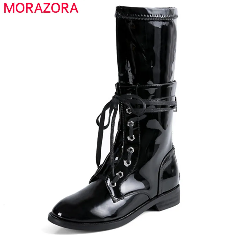 MORAZORA/2020 г. Новое поступление женские сапоги до середины икры модные мотоботы из