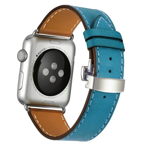 Silver buckle Кожаный ремешок для Apple watch band 4 44 мм 40 мм correa iwatch 5 4 3 2 ремешок 42 мм 38 мм Пряжка бабочка Apple watch 4 аксессуары - Цвет ремешка: Silver buckle