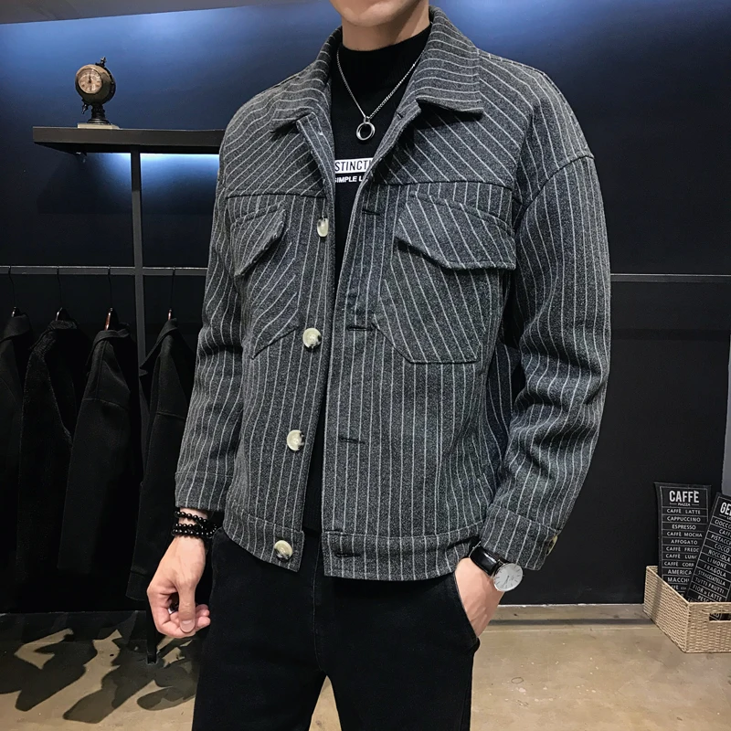 2019 мужское свободное шерстяное пальто осенние и зимние куртки короткий Тренч в