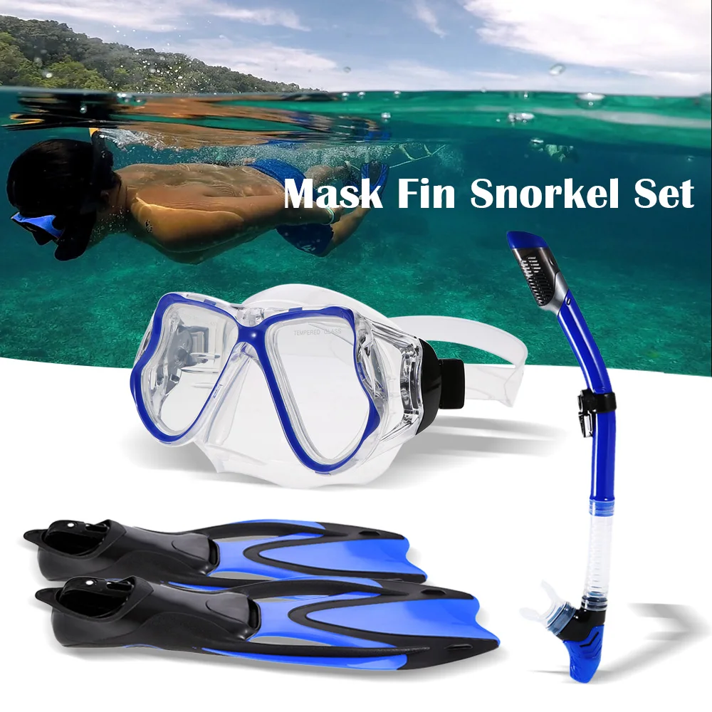 

Snorkeling Goggles Combo Set Anti-fog Goggles Mask Snorkel Tube Fin Diving Mask for Men Women Swimming Scuba Diving Travel