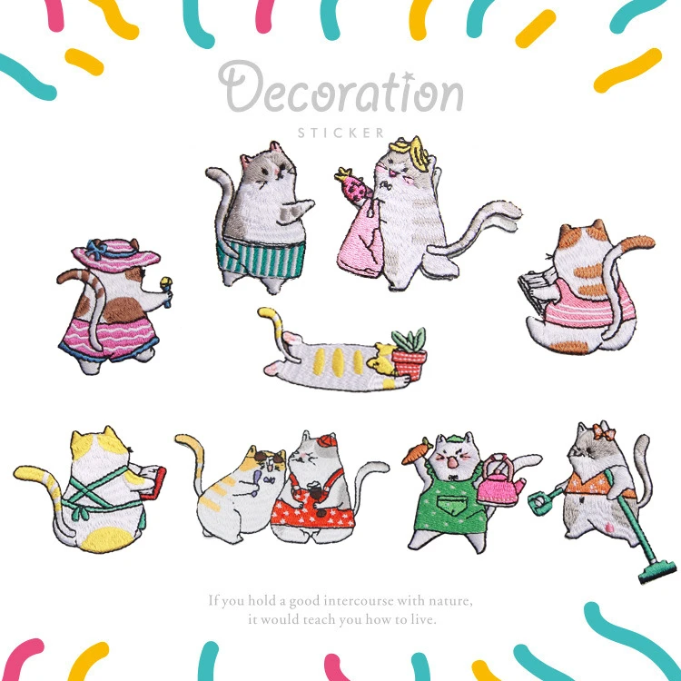 Нашивки с милым котом высокое качество 3D вышивка нашивка для одежды тканевые