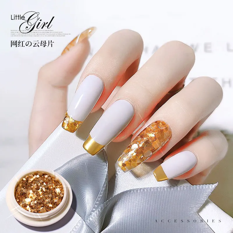 

Brand new nail art sequins golden mica yuan ultra-thin glitter shiny paper nail patch 3D DIY nail decorations
