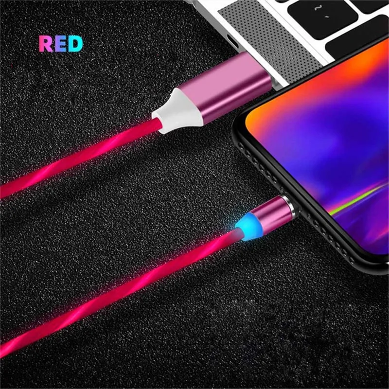 Быстрая зарядка Магнитный кабель Micro USB C кабель светодиодный Зарядка для iphone samsung note 4 5 2 8 9 10 plus j4 j2 a2 core C5 C7 C9 A20E - Цвет: Rose red Cable plug