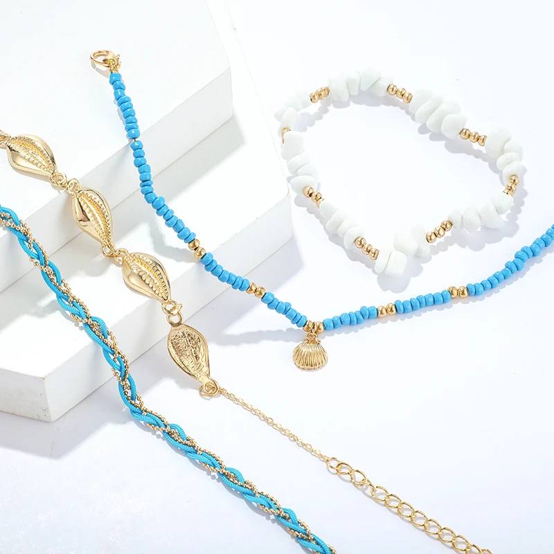 Tocona 4 шт./компл. лодыжки из натурального камня с бисером для женщин Морской