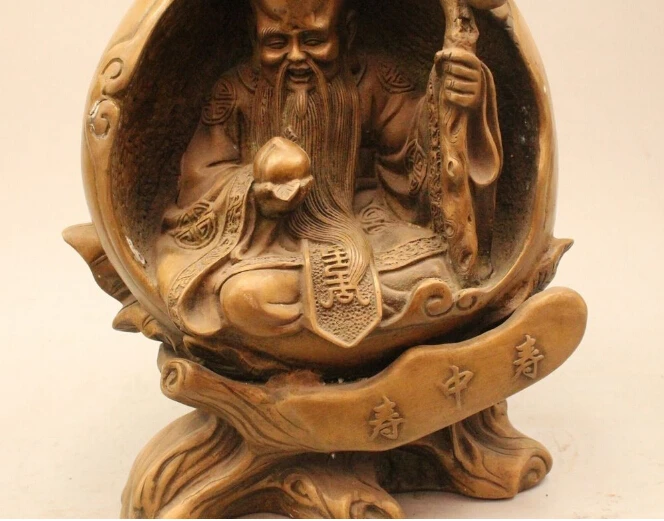 Статуя богатства 13 дюймов Китайская народная бронзовая персиковый журавль