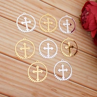 50pcslot gold silver acrylci mirror round with olive leaf cross for prayer church festival decoration with a hole to hang up