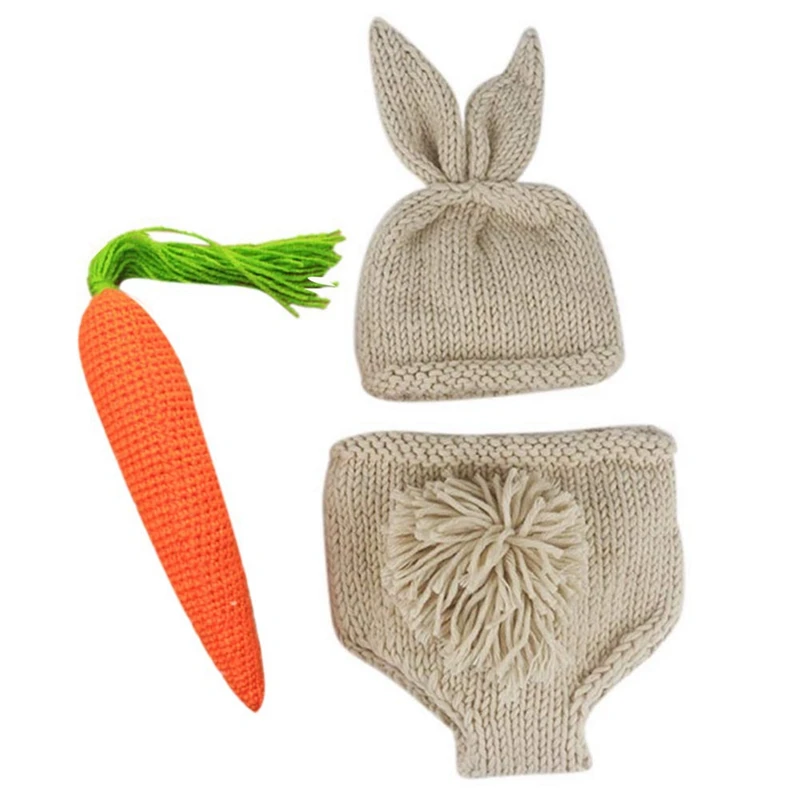

Handmade Baby Hat Diaper Outfit with Infant Boy Girl Knit Rabbit Photo Outfits