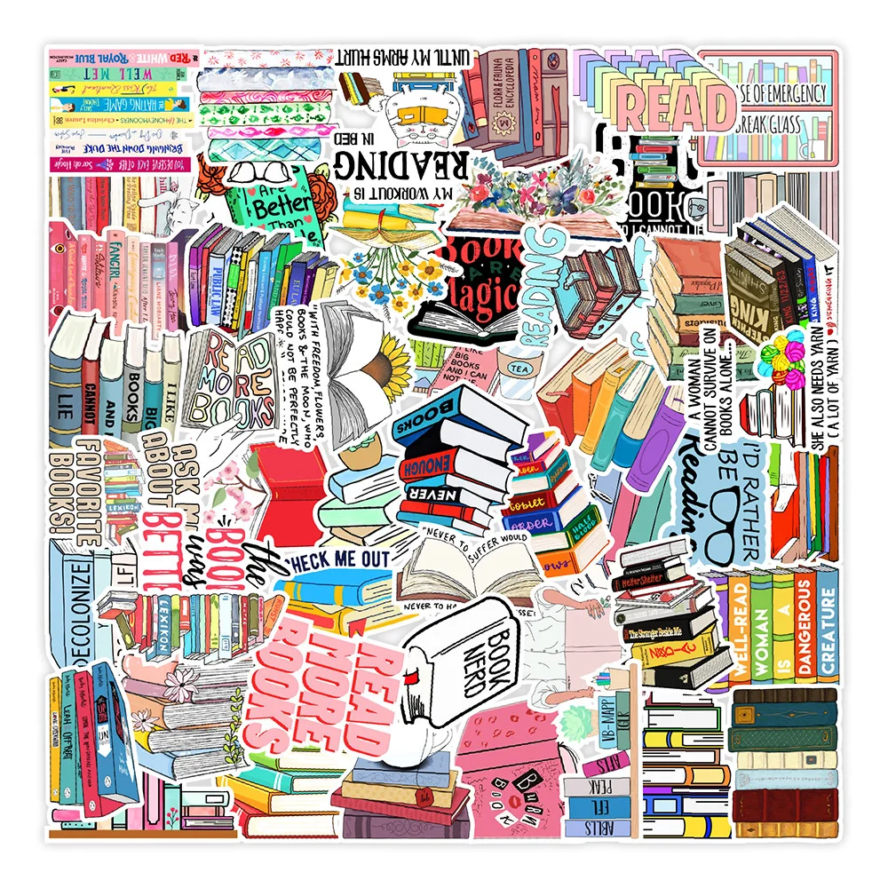 

50pcs Cute Reading Stickers For Notebook Scrapbook Stationery Kscraft Computer Book Sticker Scrapbooking Material Craft Supplies