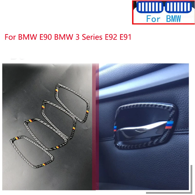 

M Performance 5D Carbon Fiber Car Stickers For BMW E90 BMW 3 Series E92 M E91 Door Lifting Knob Button Handle Frame Trim Rings