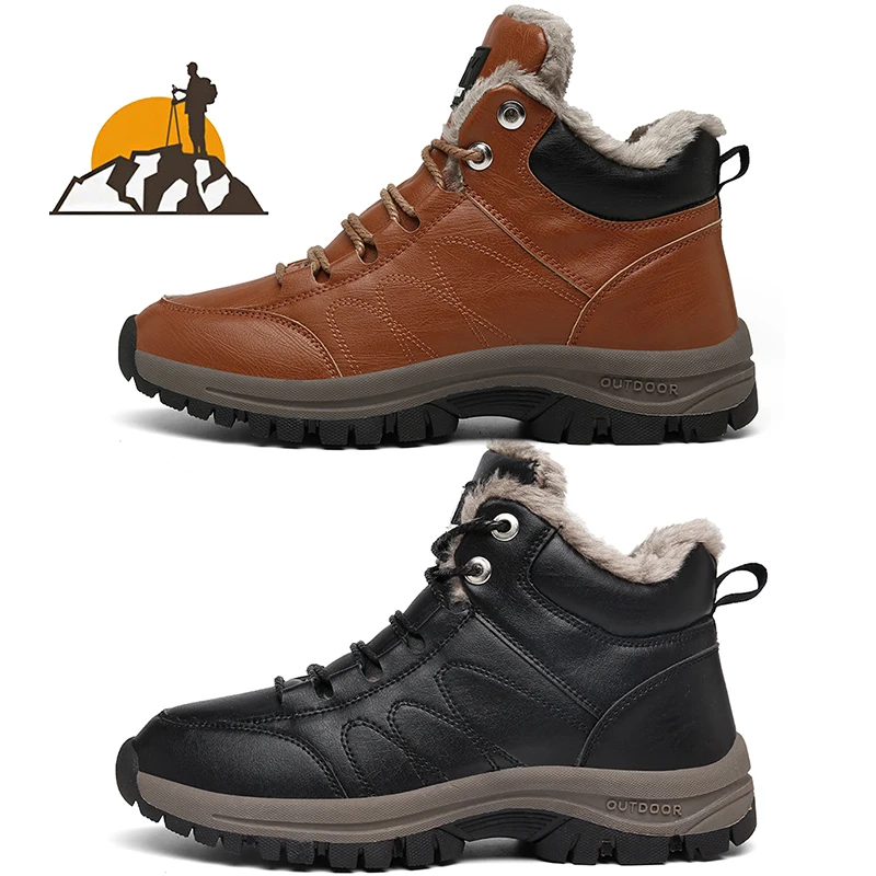 

Мужские зимние походные туфли для улицы, Бархатные Высокие повседневные туфли с низким верхом, на шнуровке, водонепроницаемые Нескользящие...