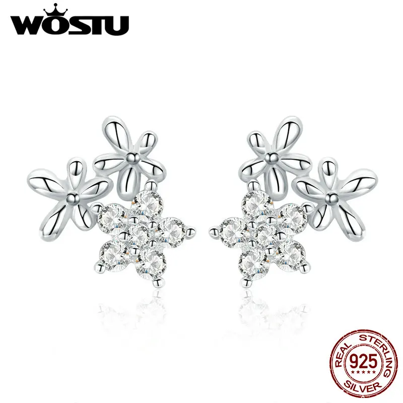 WOSTU 925 пробы серебряные серьги-гвоздики в виде Гипсофилы в виде цветка для женщин серьги в виде снежинок модные серебряные 925 ювелирные изделия CTE030