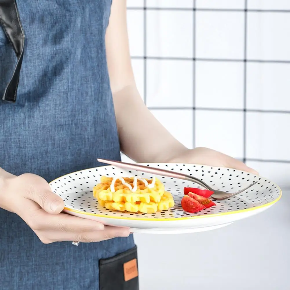 DishyKooker 6 шт./компл. в черный горошек для маленьких девочек золото Цвет краями Керамика чаша+ пластина+ Ложки Посуда Набор