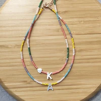 handmade colorful crystal beads necklace fashion shell letter pendant name choker for women rainbow neck accessories undefined