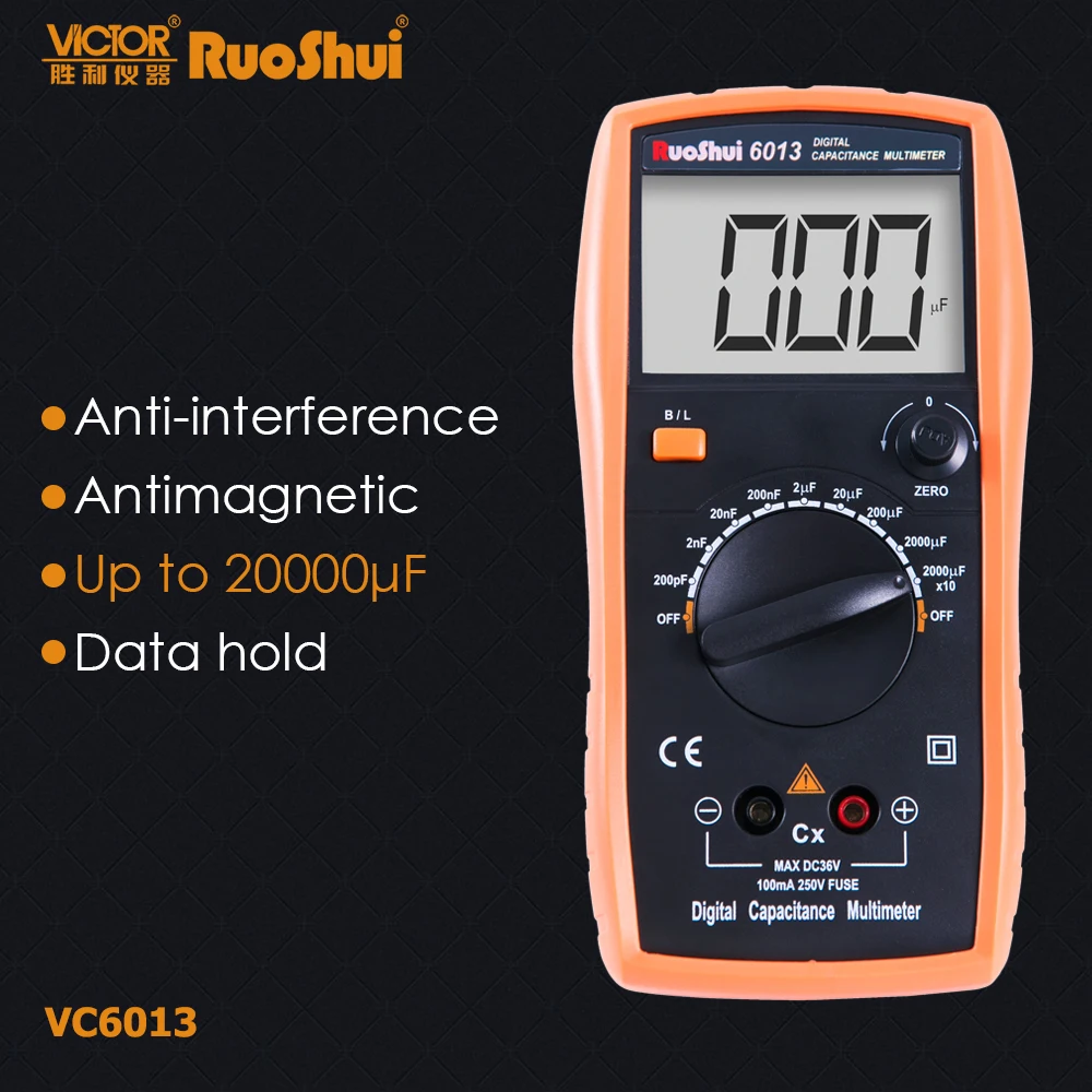 RuoShui VC6243 VC6013 20H 2000 мкФ цифровой измеритель емкости LCR 2000 отсчетов удержания данных конденсатор тестер электронный Capacimetro